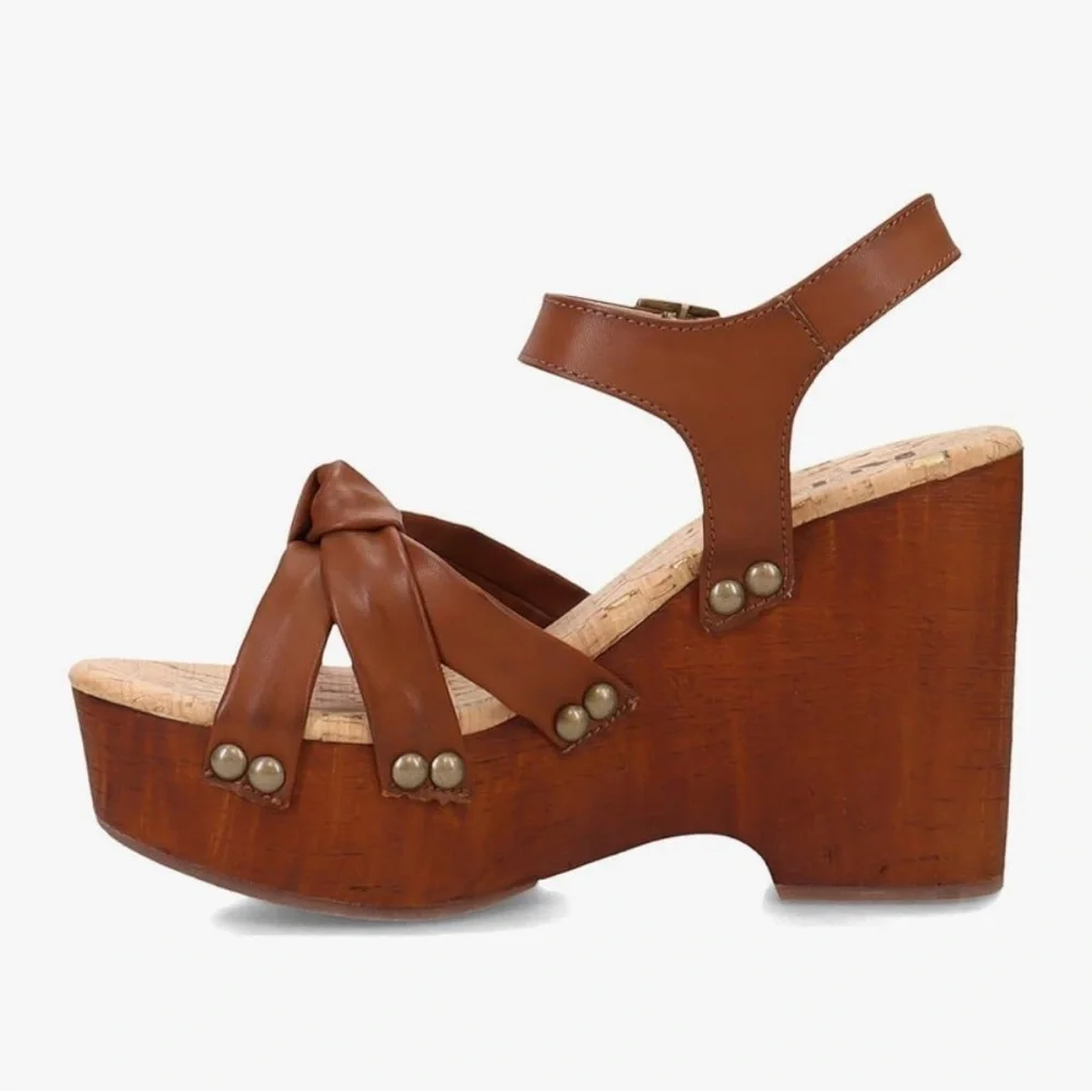 KORKS $129 Women Dawson Wedge Platform Chunky Heel Sandal Brown Shoes Size 8 NEW